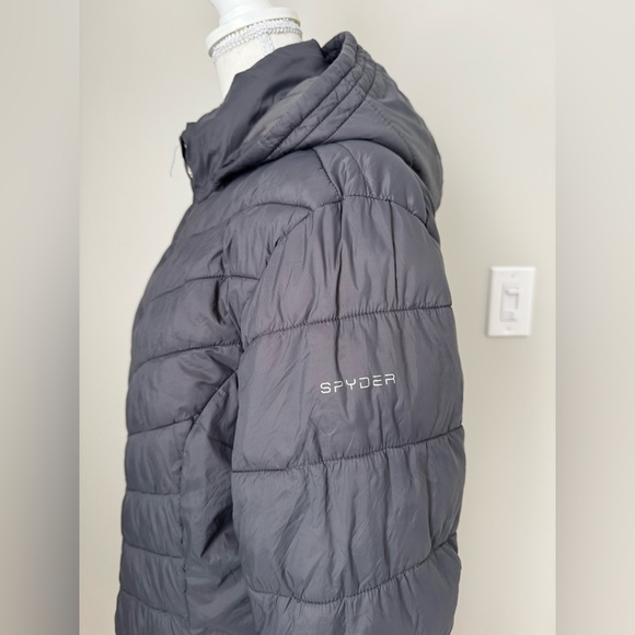 SPYDER Boundless Insulated Hooded Quilted Polar Long Puffer Jacket Size L Gray - Picture 8 of 16